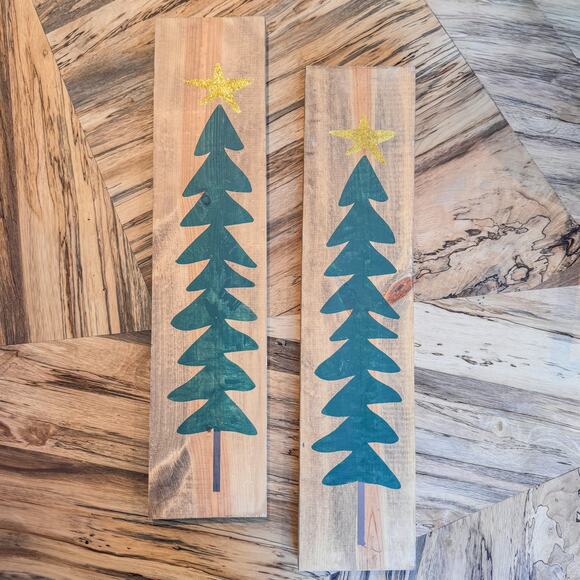 Simply Country Handpainted Christmas Trees on Raw Wood Boards-Matte Finish-Qty 2 - Picture 8 of 8